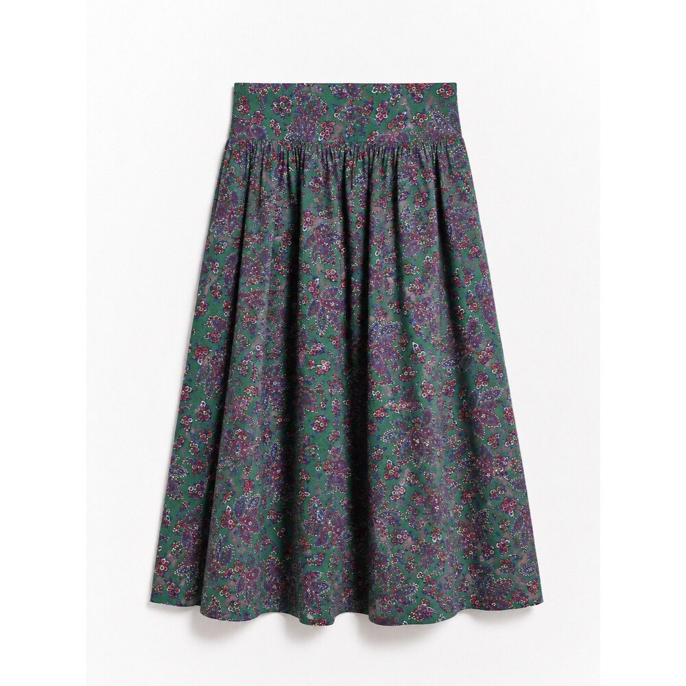 Laura Ashley Vintage Floral Midi Skirt Green Paisley Cottagecore UK 12 USA 12